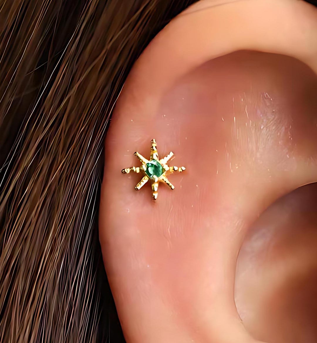 Emerald Sun 18G Internal Threaded Flat Back Labret, Cartilage Earrings ...