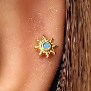 18G Turquoise Internal Threaded Flat Back Labret, Cartilage Earrings, Tragus Helix Stud, Flat Back, 925 Sterling Silver, Minimalist