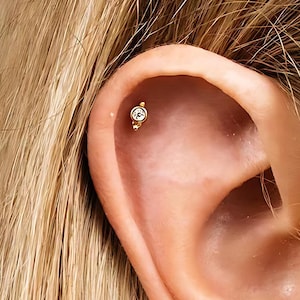 Dainty white stones 18G Internally Threaded Flat Back Labret, Cartilage Earrings, Tragus Stud, Helix Stud,  925 Sterling Silver,