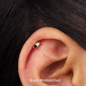 5 MIS-matched color styles Flat Back Labret, Cartilage Earrings, Tragus Stud, Helix Stud, 925 Sterling Silver, Minimalist Earring