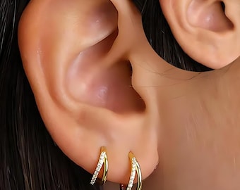 18G Gold Plated Sterling Silver Double Hoop Septum Clicker Daith Rook cartilage nose ring