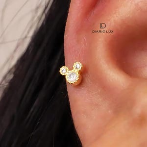 Dainty micky face Flat Back Labret, Cartilage Earrings, Tragus Stud, Helix Stud, Flat Back Stud, 925 Sterling Silver, Minimalist