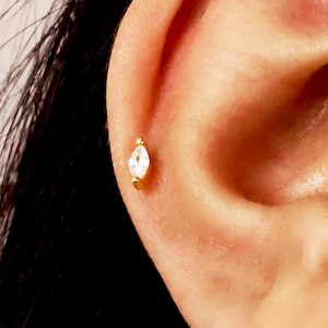 Diamond Marquise Internelly threaded Flat Back Labret, Cartilage Earrings, Tragus Stud, Helix Stud,  Stud,  Minimalist Earring