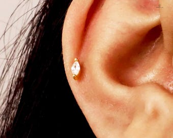 Diamond Marquise 925 sterlingzilver kraakbeen tragus, helix, lob, schelp met inwendig schroefdraad