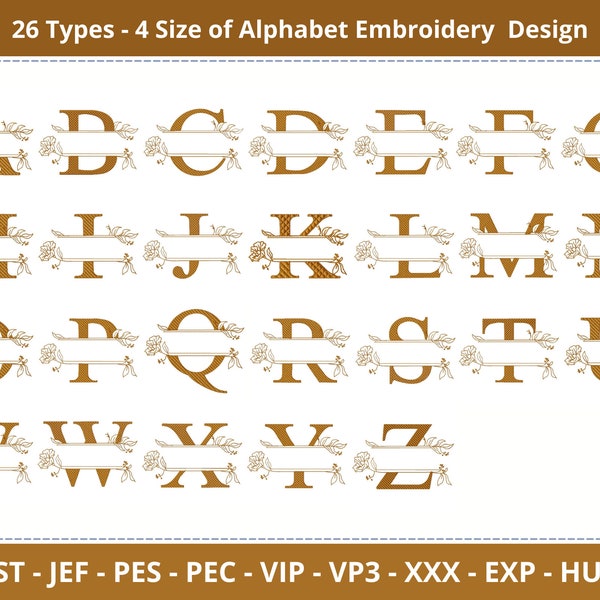 26 Types Alphabet Embroidery Design - Font-Monogram-Machine Embroidery Pattern – 4 Size , Instant Download
