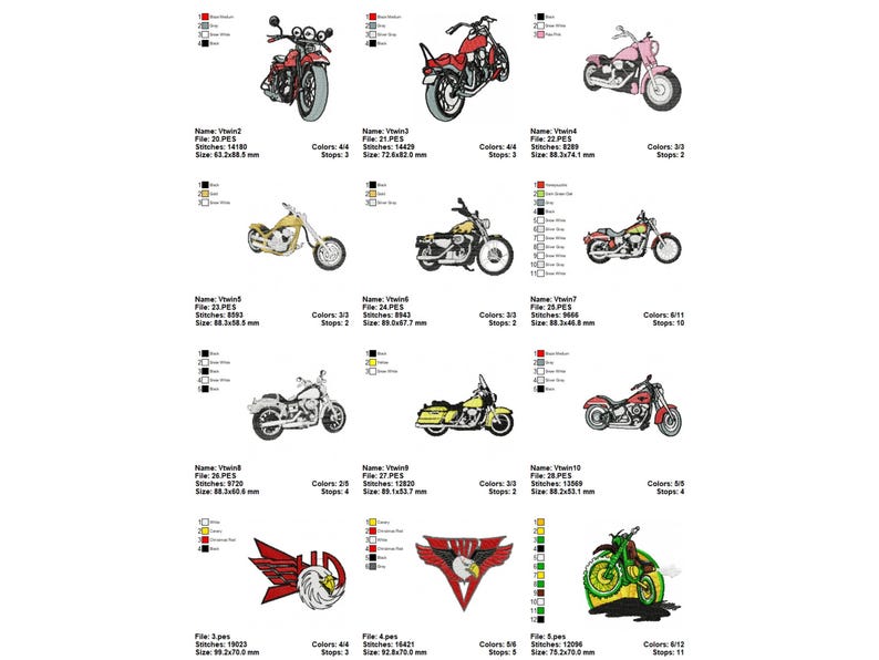 Motorcycle Embroidery Designs – 28 Unique Bike Patterns – 4x4 Hoop ...