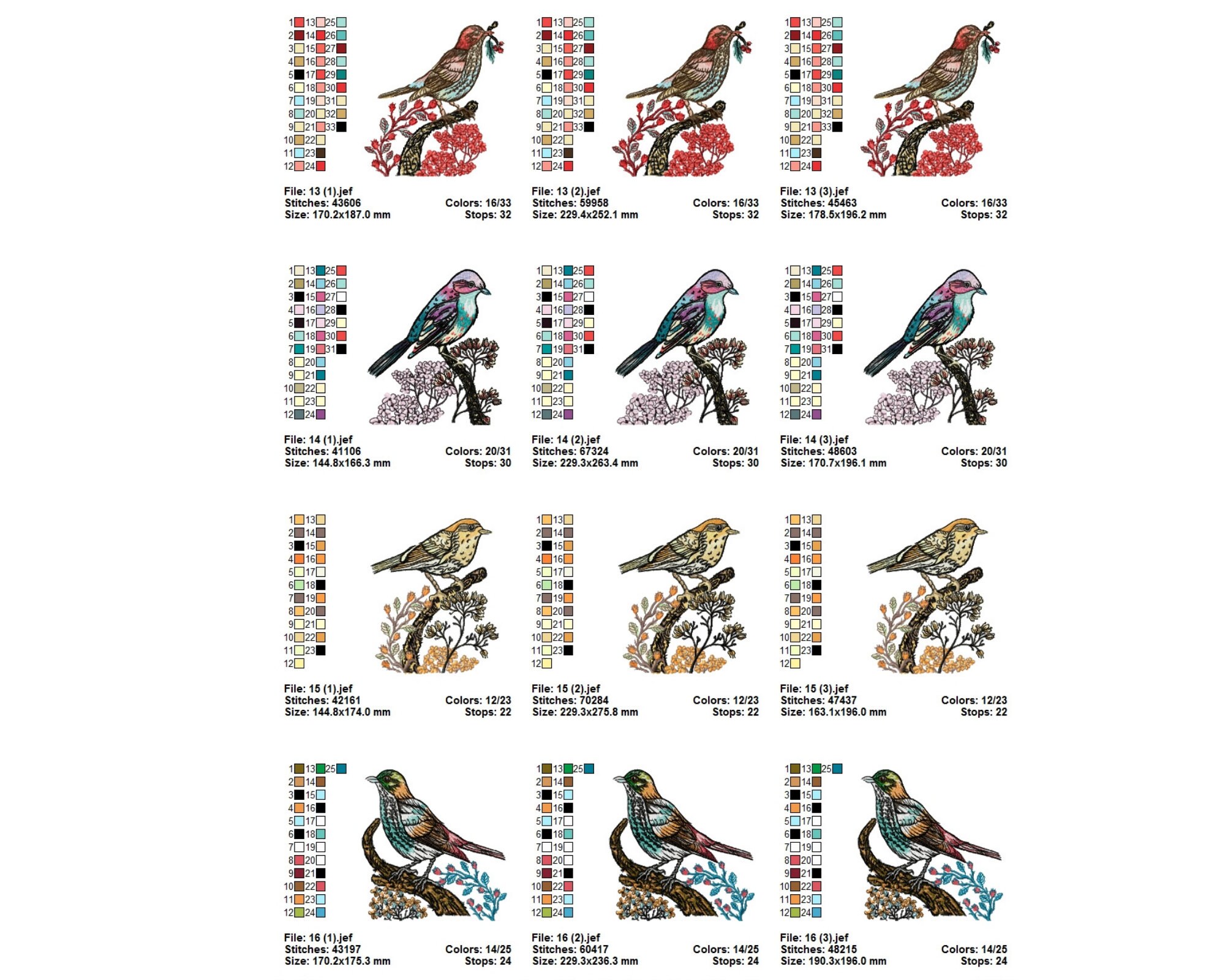 20 Sparrow Bird Machine Embroidery Design Bundle, 3 Sizes, Instant ...