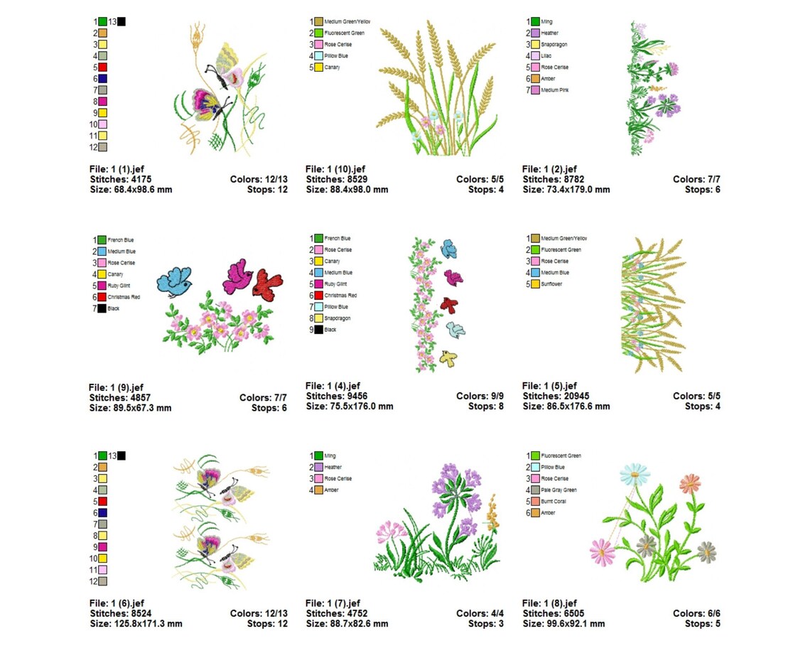 Garden Machine Embroidery Design9 Types1 Sizeinstant Etsy