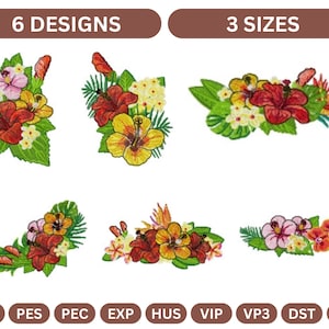 Motif de broderie Machine fleurs d&#39;hibiscus, téléchargement immédiat