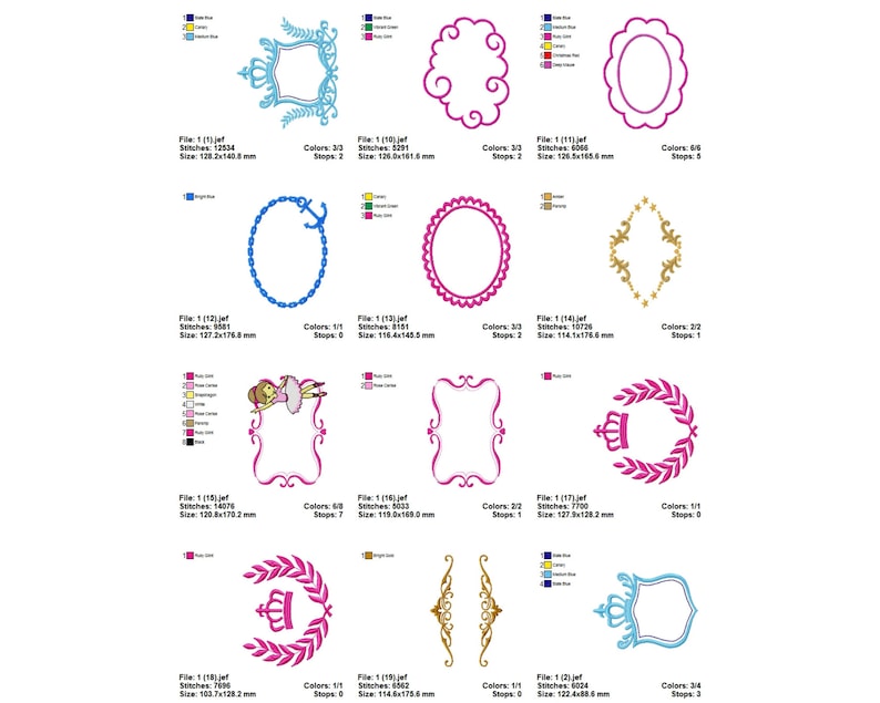 Royal and Floral Frames Machine Embroidery Design,instant Download Etsy