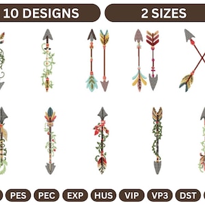Decorative Arrow Embroidery Designs, 2 Sizes, Instant Download