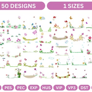 May include: 50 embroidery designs featuring various floral and butterfly motifs. The designs are perfect for creating beautiful borders, accents, and embellishments for your projects. The designs are available in multiple formats, including JEF, PES, PEC, EXP, HUS, VIP, VP3, DST, and XXX.