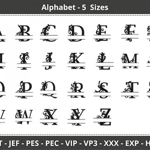 26 Type Split Font Machine Embroidery Designs - Floral Alphabet Embroidery pattern - 5 Sizes , Instant Download