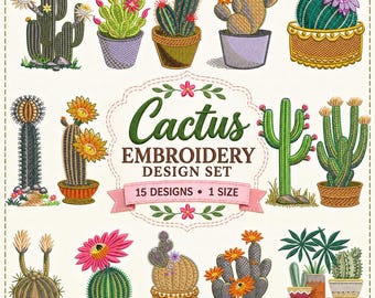 Cactus Machine Embroidery Set, Desert Plant Embroidery - 1 Size