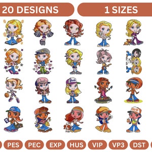 20 powerful girls machine embroidery designs - instant download