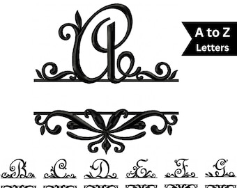 Split Monogram Alphabet Embroidery Design | A to Z Letters Machine Embroidery Pattern | Decorative Frame Initials – 4 Sizes