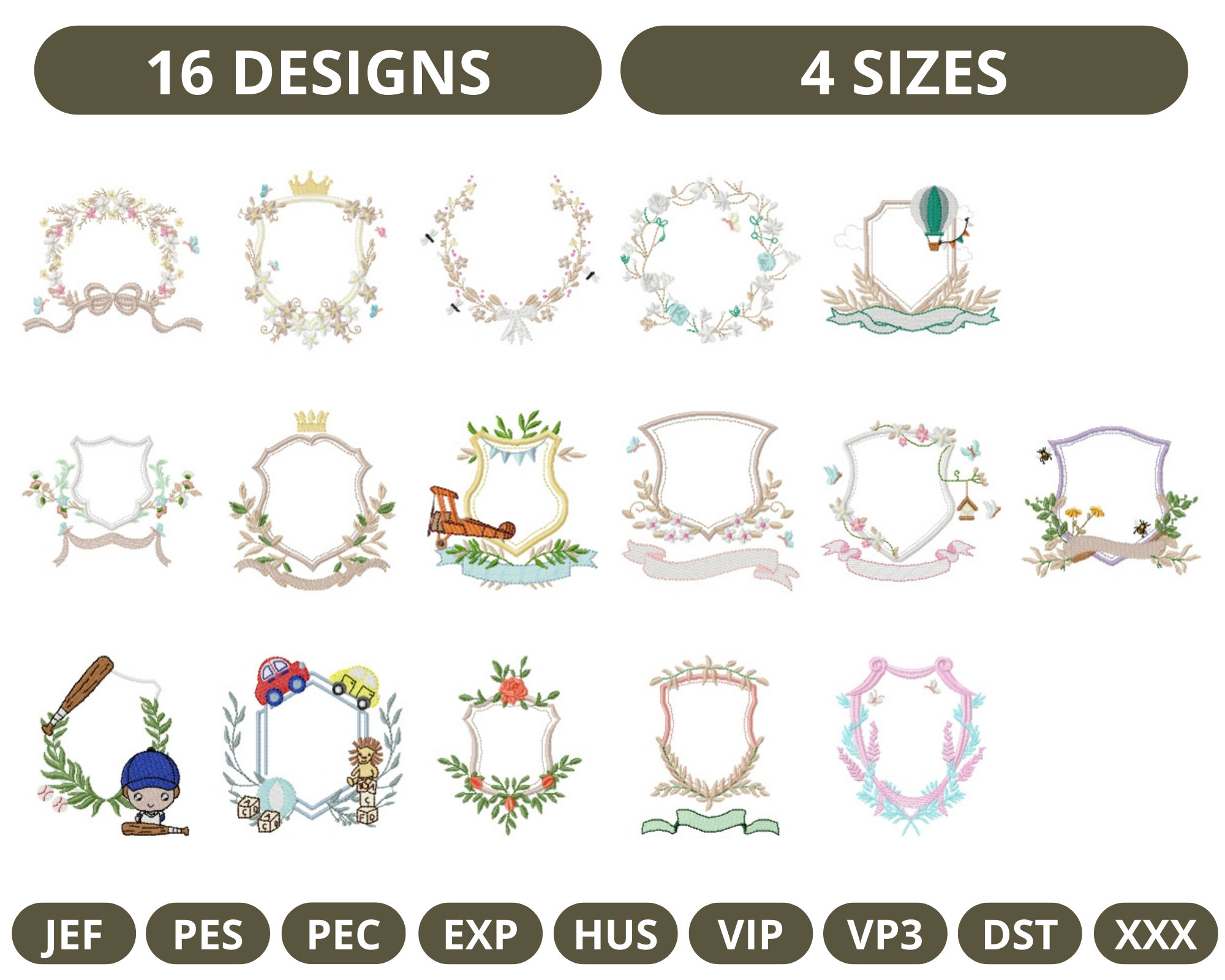 Frame Embroidery Design, Machine Embroidery Pattern, Instant Download