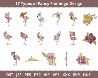 17 Designs Fancy Flamingo machine Embroidery Designs 1 Sizes , Instant Download