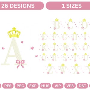 Crown Alphabet Machine Embroidery Design,Instant Download