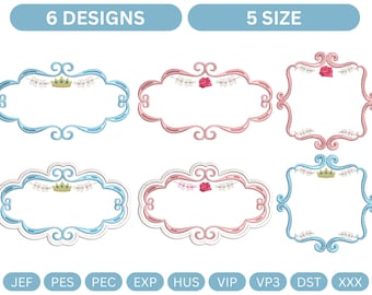 Royal Crown and Rose Monogram Name Frame Machine Embroidery Files - 5 Sizes