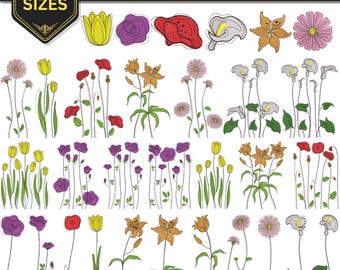 Wildflower Meadow Embroidery Design, Floral Stems and Cluster design - 3 Sizes
