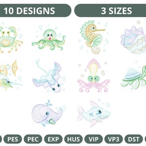 Sea Animal Embroidery Design, Instant Download