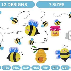 12 - Type Baby Bee Machine Embroidery Design, 7 - Size , Instant Download