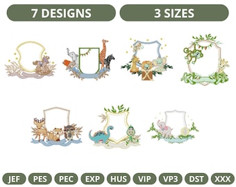 Animals Frame Machine Embroidery Design, instant Download