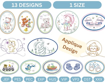 Vintage Baby Frame Applique Machine Embroidery Design Bundle, 13 Nursery Frame files - 1 Size