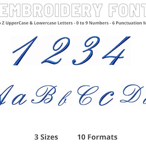 English Embroidery Font Designs, Alphabets and Numbers, 3 Sizes, 10 Formats, Instant Download