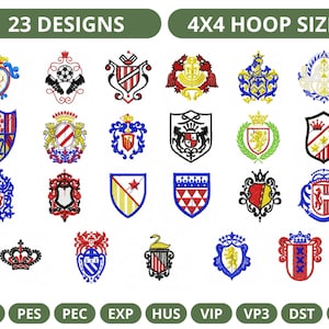 23 Heraldic Crest Embroidery Designs – 4x4 Hoop Size – Instant Download – Machine Embroidery Files