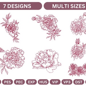 Line Work Flowers Machine Embroidery Design,Instant Download