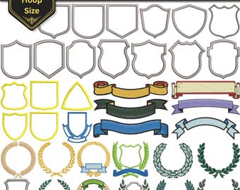 Heraldic Shield machine embroidery Design Bundle, Ribbon Banner  Wreath  Frame design - 1 Size
