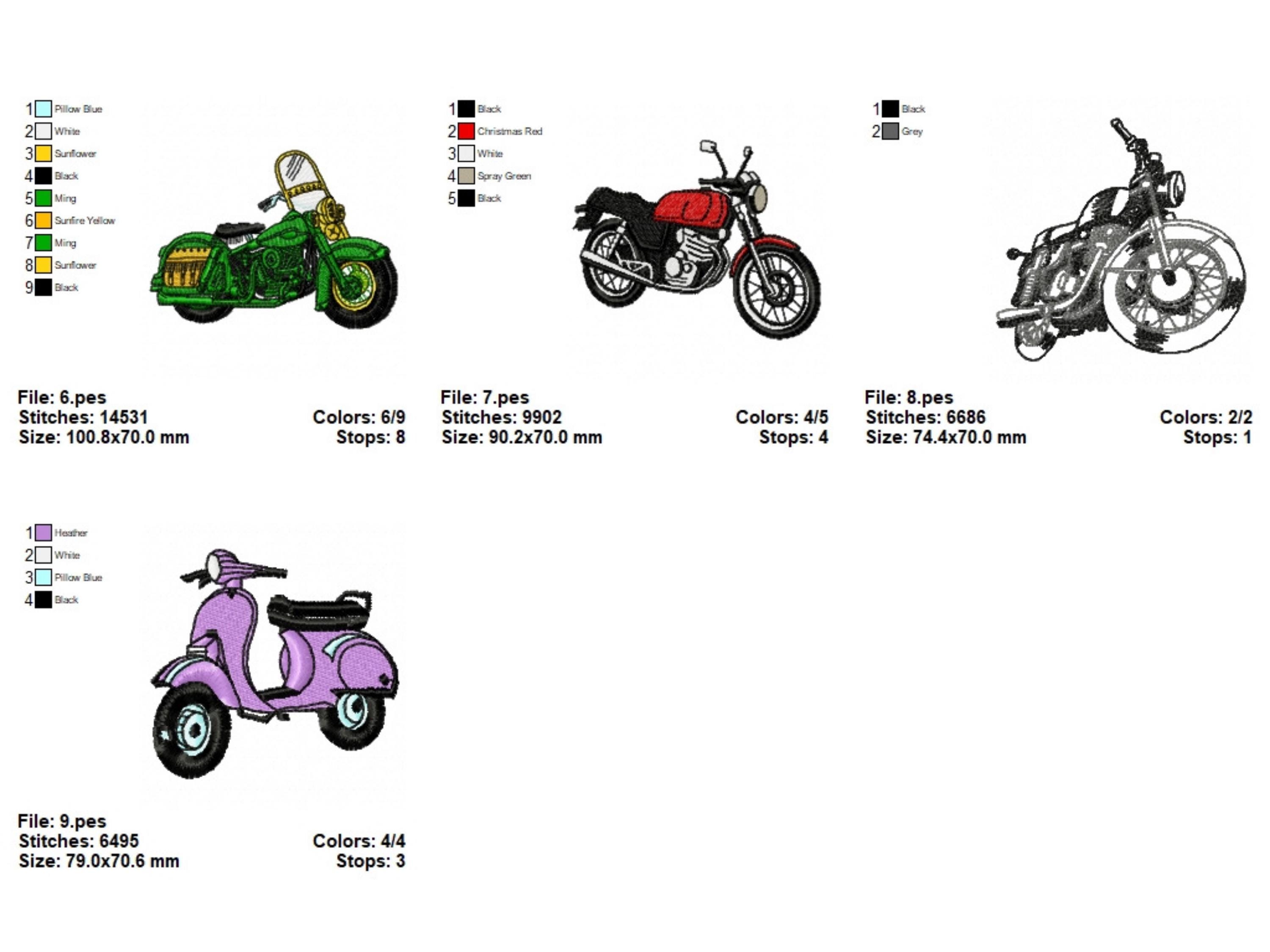 Motorcycle Embroidery Designs – 28 Unique Bike Patterns – 4x4 Hoop ...