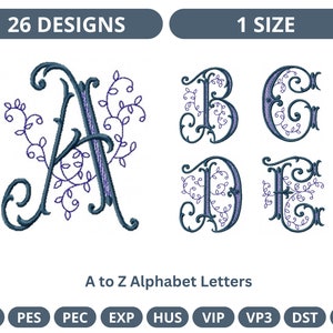 Royal Alphabet Embroidery Design Font, Instant Download