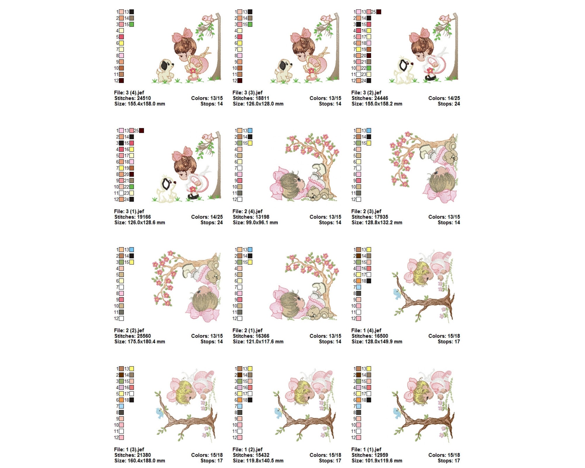 Little Girl Machine Embroidery Design3types4 Sizesinstant Download