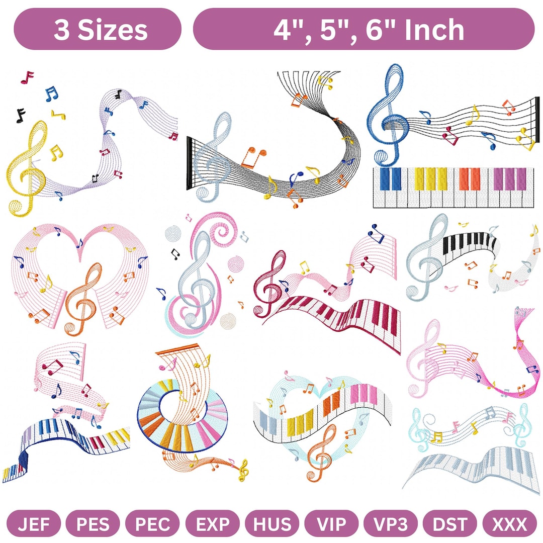 Musical Notes & Piano Embroidery Designs | Music Theme Machine ...