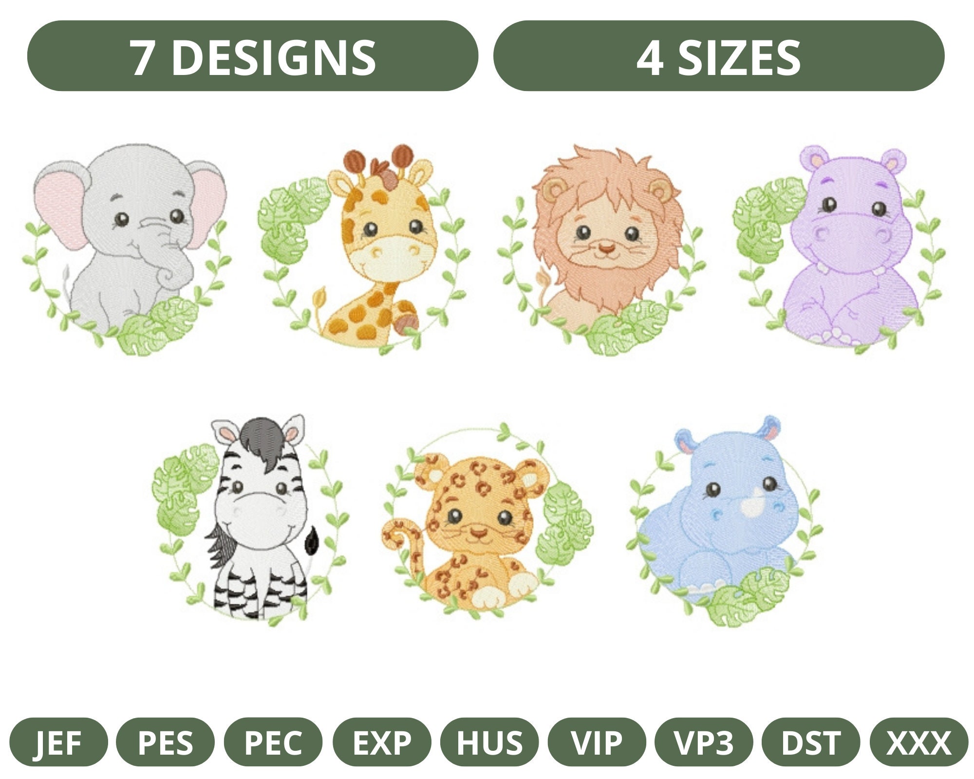 Baby Animal Machine Embroidery Design, Instant Download Etsy
