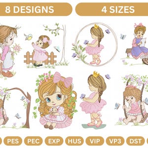 Diseño de bordado de niña ángel, patrón de bordado para bebé, paquete de diseños (4 tamaños), descarga instantánea