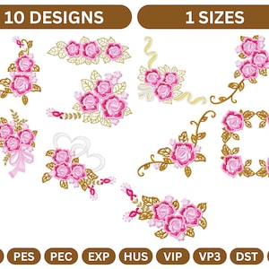 Floral Rose Machine Embroidery Design,Instant Download