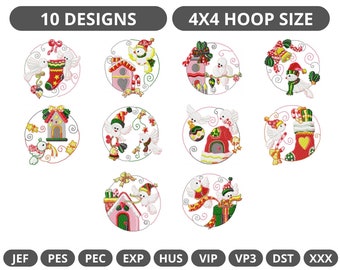 Christmas Snow Globe Machine Embroidery Designs for 4x4 hoop size, instant download