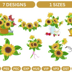 7 - Type , Sun Flower Machine Embroidery Design, 1 - Size , Instant Download