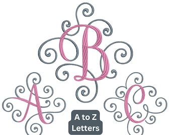 Swirl Monogram Alphabet Embroidery Designs | Elegant A to Z Letters Machine Embroidery Pattern | Digital Download – 3 Sizes