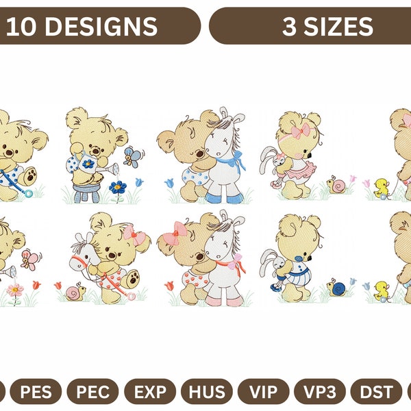 Teddy Bear Broderie Design Bundle, Téléchargement instantané