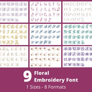 9 Floral Embroidery Font Design Bundle, 1 Size, 8 Formats, Instant Download