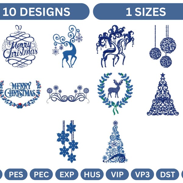 10 - Type Merry Christmas Embroidery Design , - Instant Download Embroidery Files , - 1 Size