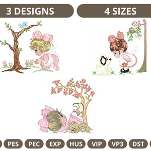 Little Girl Machine Embroidery Design-3Types-4 Sizes-Instant Download