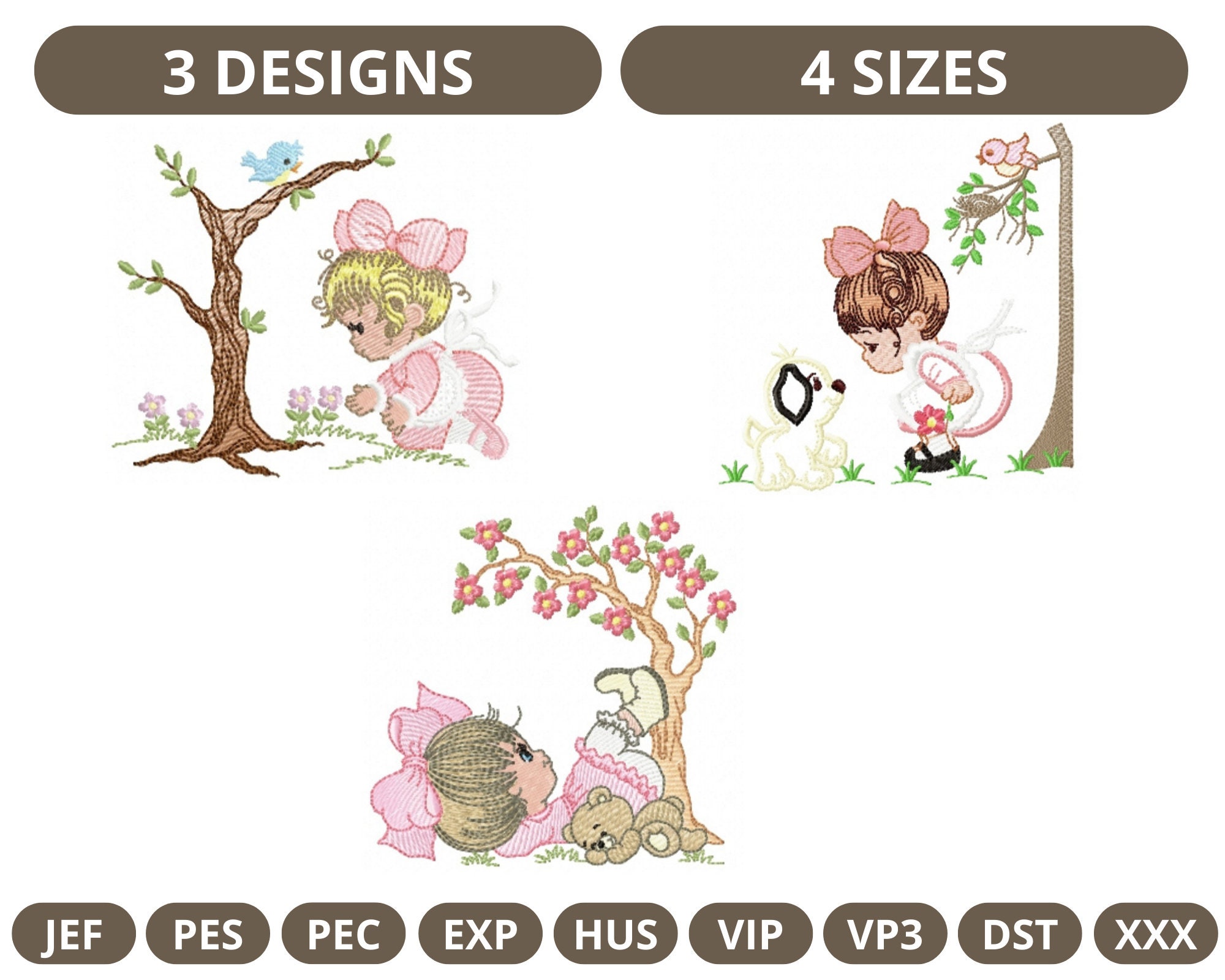 Little Girl Machine Embroidery Design3types4 Sizesinstant Download