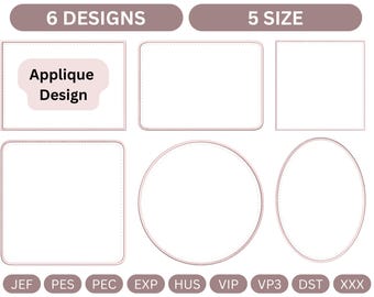 Geometric Shapes Frame Applique machine Embroidery Design, Circle Oval Square Rectangle Border - 5 Sizes,