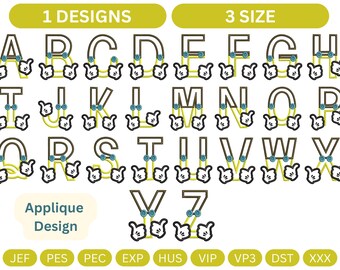 Cartoon Glove Alphabet Applique Embroidery Design Bundle - 3 Sizes,